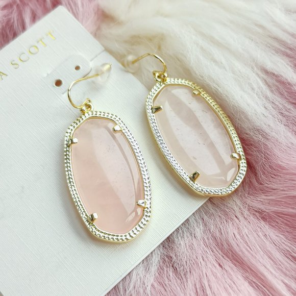 Kendra Scott Gold Elle Rose Quartz Drop Earrings - Picture 2 of 3